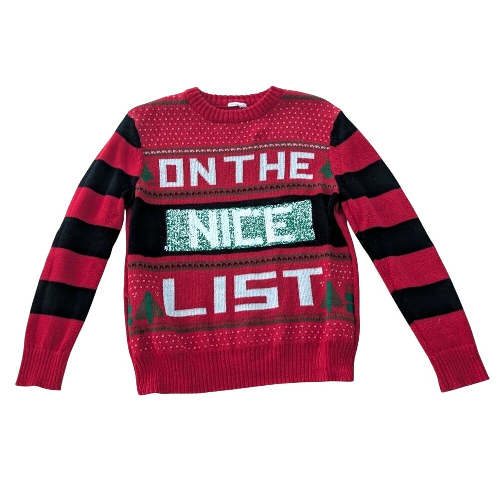 Kids Flip Sequin Naughty or Nice Ugly Christmas Sweater size 7